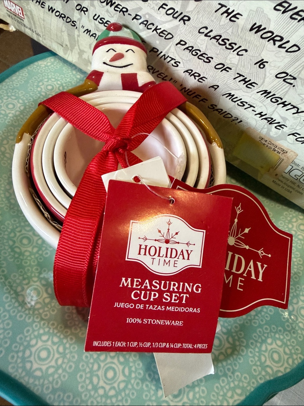 Holiday Time Red, White and Green Snowman Measuring Cup Set